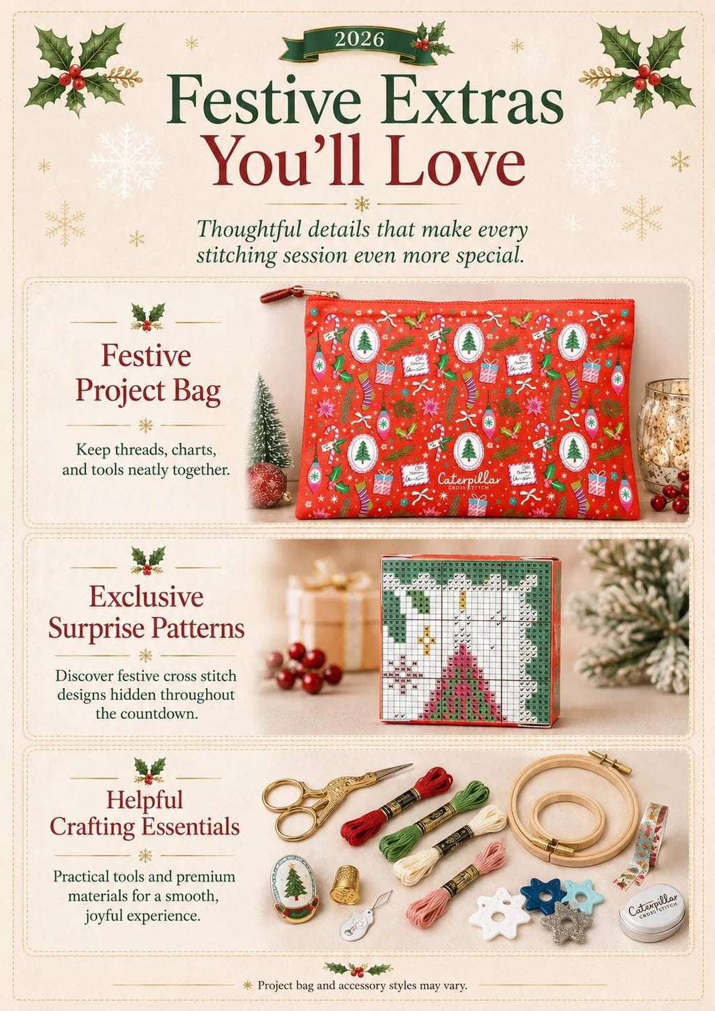 Cross Stitch Advent Calendar with 24 Daily Boxes of Needlework Supplies 2026