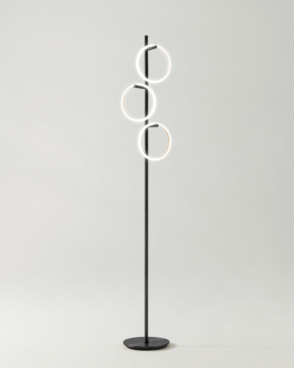 Modern LED Ring Floor Lamp – Dimmable, Gold Metal, 3 Light Rings