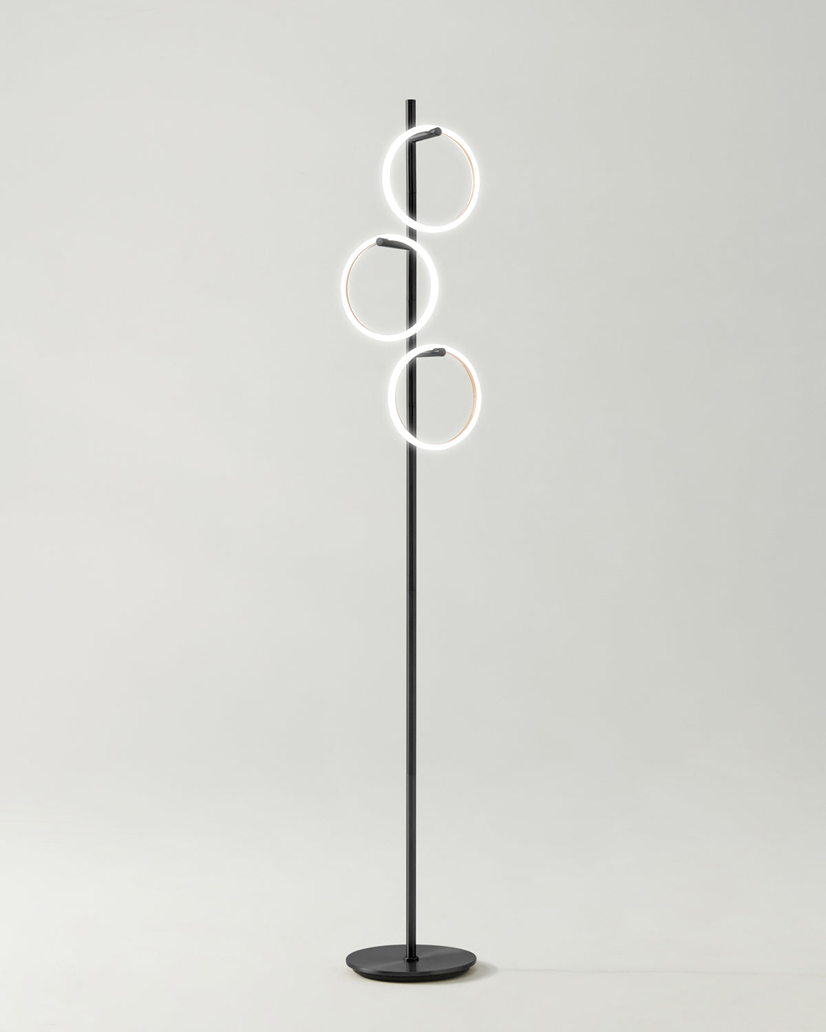 Modern LED Ring Floor Lamp – Dimmable, Gold Metal, 3 Light Rings
