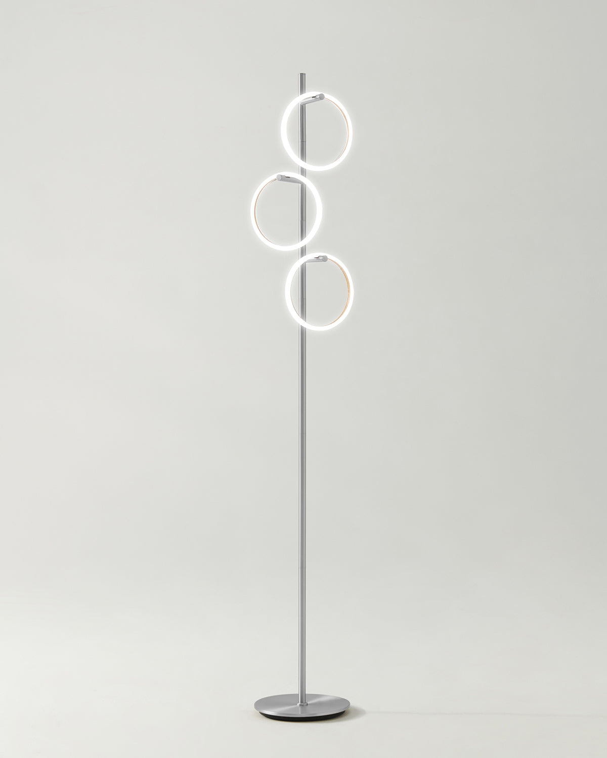 Modern LED Ring Floor Lamp – Dimmable, Gold Metal, 3 Light Rings