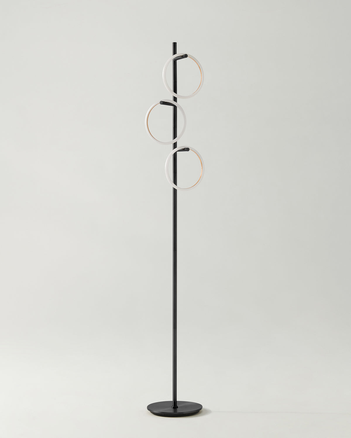 Modern LED Ring Floor Lamp – Dimmable, Gold Metal, 3 Light Rings