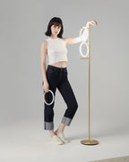 Modern LED Ring Floor Lamp – Dimmable, Gold Metal, 3 Light Rings