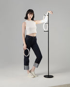 Modern LED Ring Floor Lamp – Dimmable, Gold Metal, 3 Light Rings