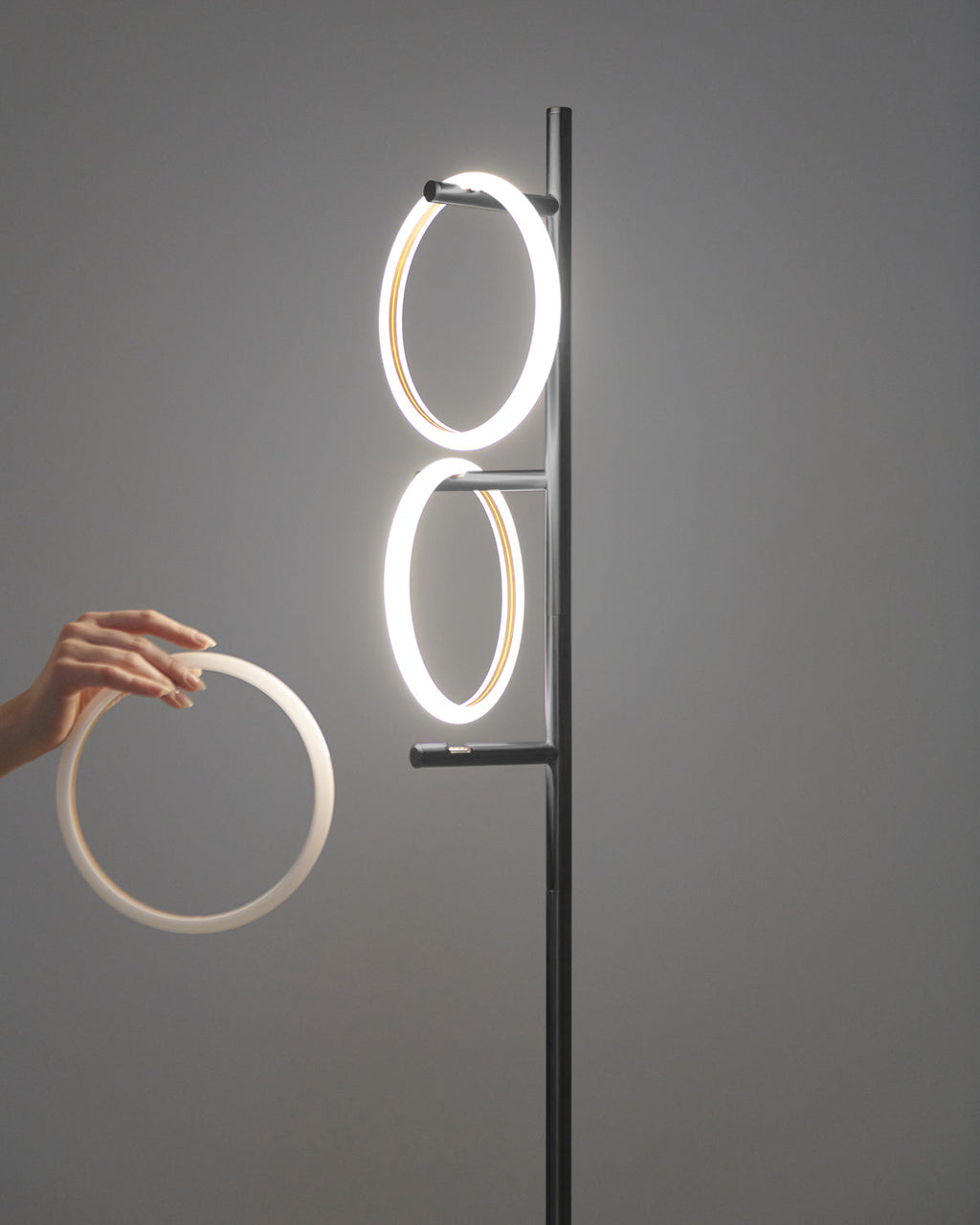 Modern LED Ring Floor Lamp – Dimmable, Gold Metal, 3 Light Rings