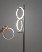 Modern LED Ring Floor Lamp – Dimmable, Gold Metal, 3 Light Rings