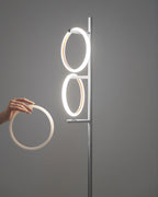 Modern LED Ring Floor Lamp – Dimmable, Gold Metal, 3 Light Rings