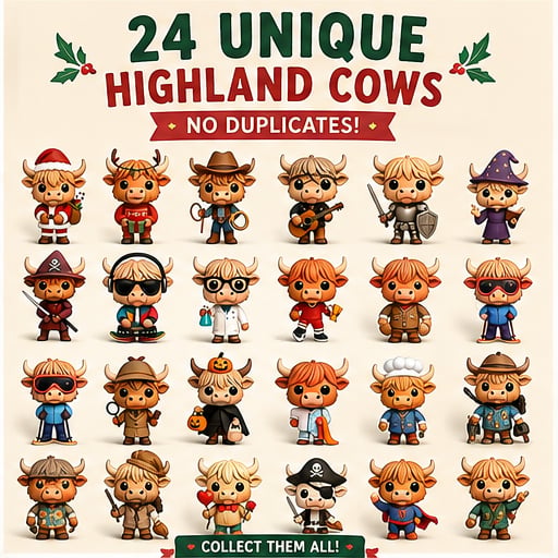 Zottelia | Highland Cow Figure Advent Calendar with 24 PVC Figures 2026