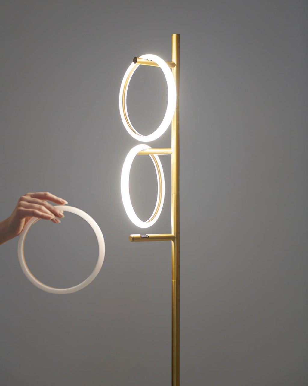 Modern LED Ring Floor Lamp – Dimmable, Gold Metal, 3 Light Rings