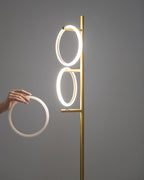 Modern LED Ring Floor Lamp – Dimmable, Gold Metal, 3 Light Rings