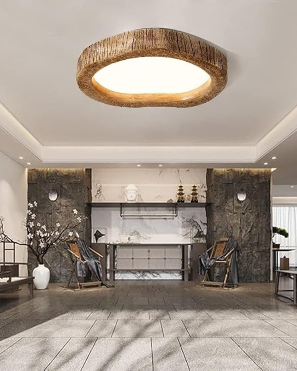 Round Wood-Look LED Ceiling Light – Modern Lighting for Bedroom & Living Room
