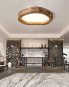 Round Wood-Look LED Ceiling Light – Modern Lighting for Bedroom & Living Room