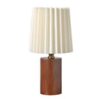 Wooden Table Lamp with Pleated Fabric Shade – 31 cm Japandi Retro Bedside & Desk Lamp for Bedroom & Living Room, USB