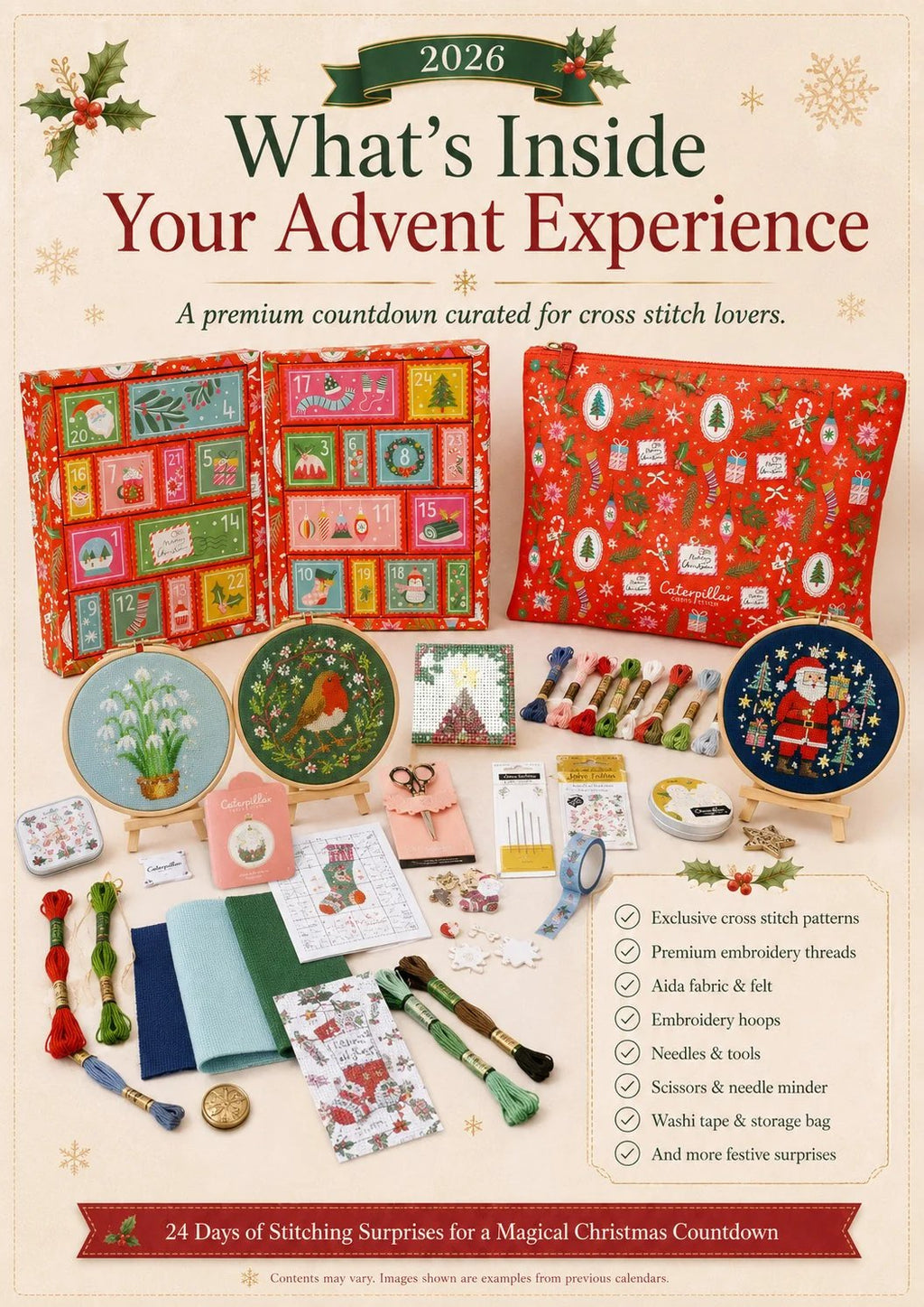 Cross Stitch Advent Calendar with 24 Daily Boxes of Needlework Supplies 2026