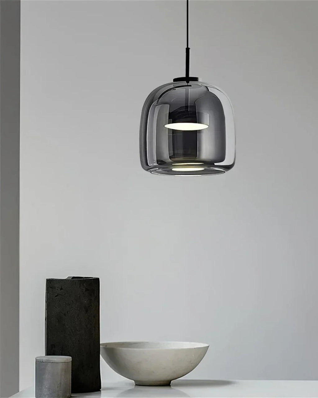 Smoked Glass LED Pendant Light – Dimmable Scandinavian Ceiling Light in Gold, Black or Amber for Dining Room, Kitchen Island & Living Room