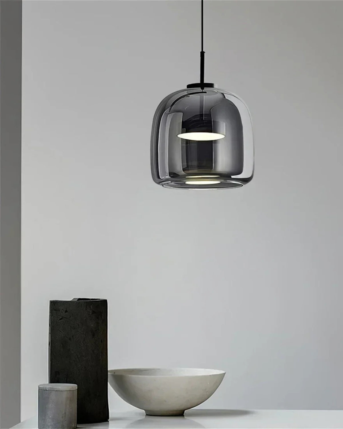 Smoked Glass LED Pendant Light – Dimmable Scandinavian Ceiling Light in Gold, Black or Amber for Dining Room, Kitchen Island & Living Room