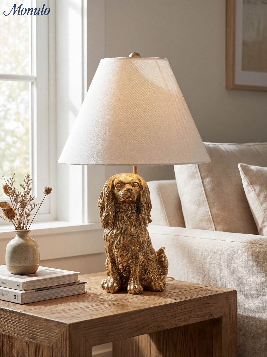 Animal Figure Table Lamp with Cotton Shade – Classic Bedside Lamp with Animal Motif