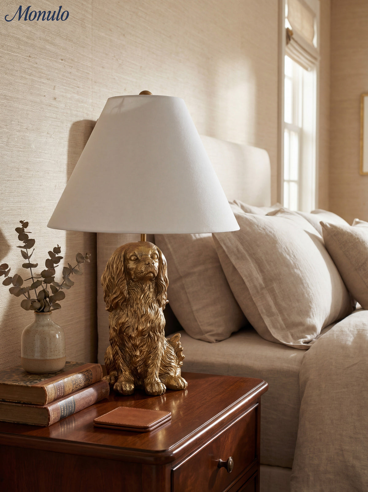 Animal Figure Table Lamp with Cotton Shade – Classic Bedside Lamp with Animal Motif