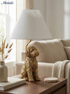 Animal Figure Table Lamp with Cotton Shade – Classic Bedside Lamp with Animal Motif
