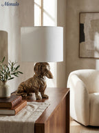 Animal Figure Table Lamp with Cotton Shade – Classic Bedside Lamp with Animal Motif