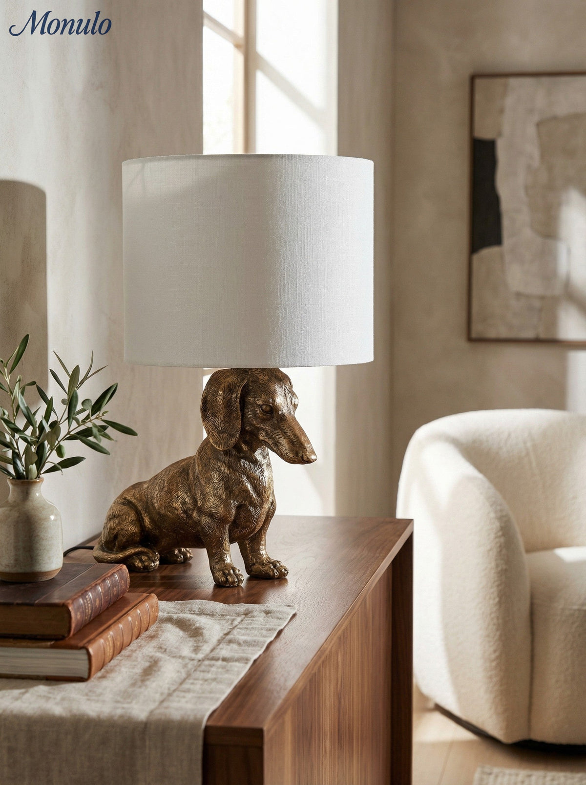 Animal Figure Table Lamp with Cotton Shade – Classic Bedside Lamp with Animal Motif