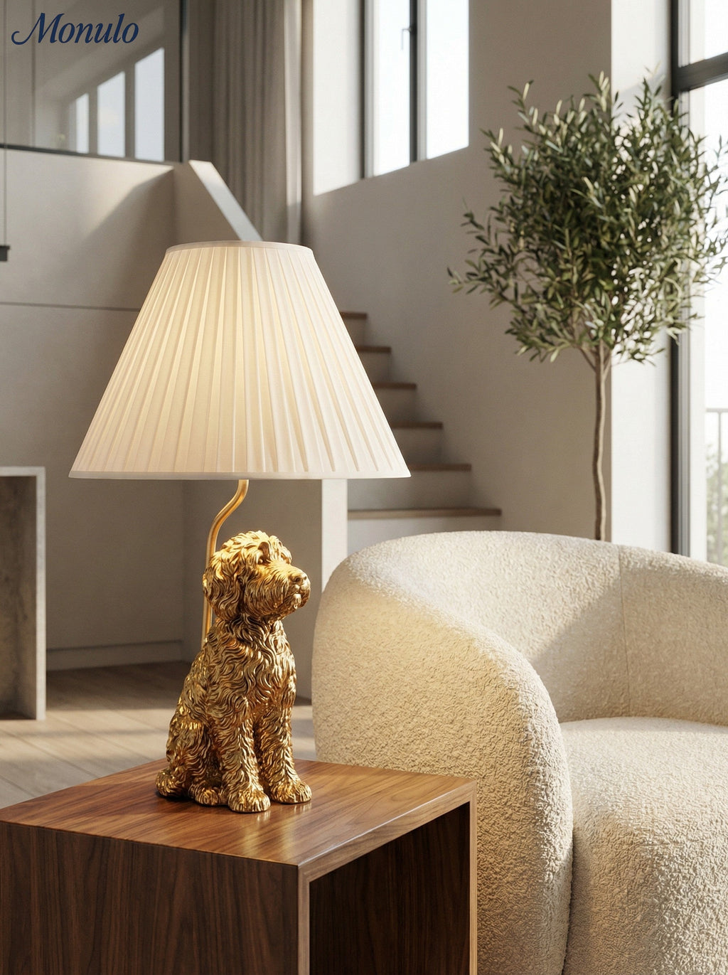 Animal Figure Table Lamp with Cotton Shade – Classic Bedside Lamp with Animal Motif