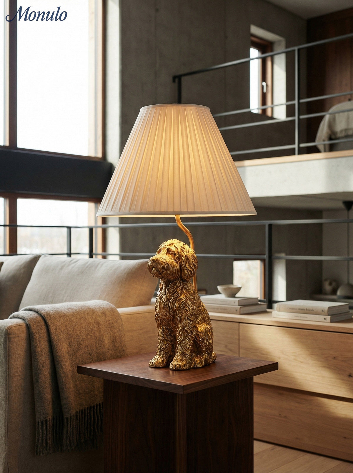 Animal Figure Table Lamp with Cotton Shade – Classic Bedside Lamp with Animal Motif