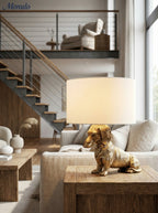 Animal Figure Table Lamp with Cotton Shade – Classic Bedside Lamp with Animal Motif