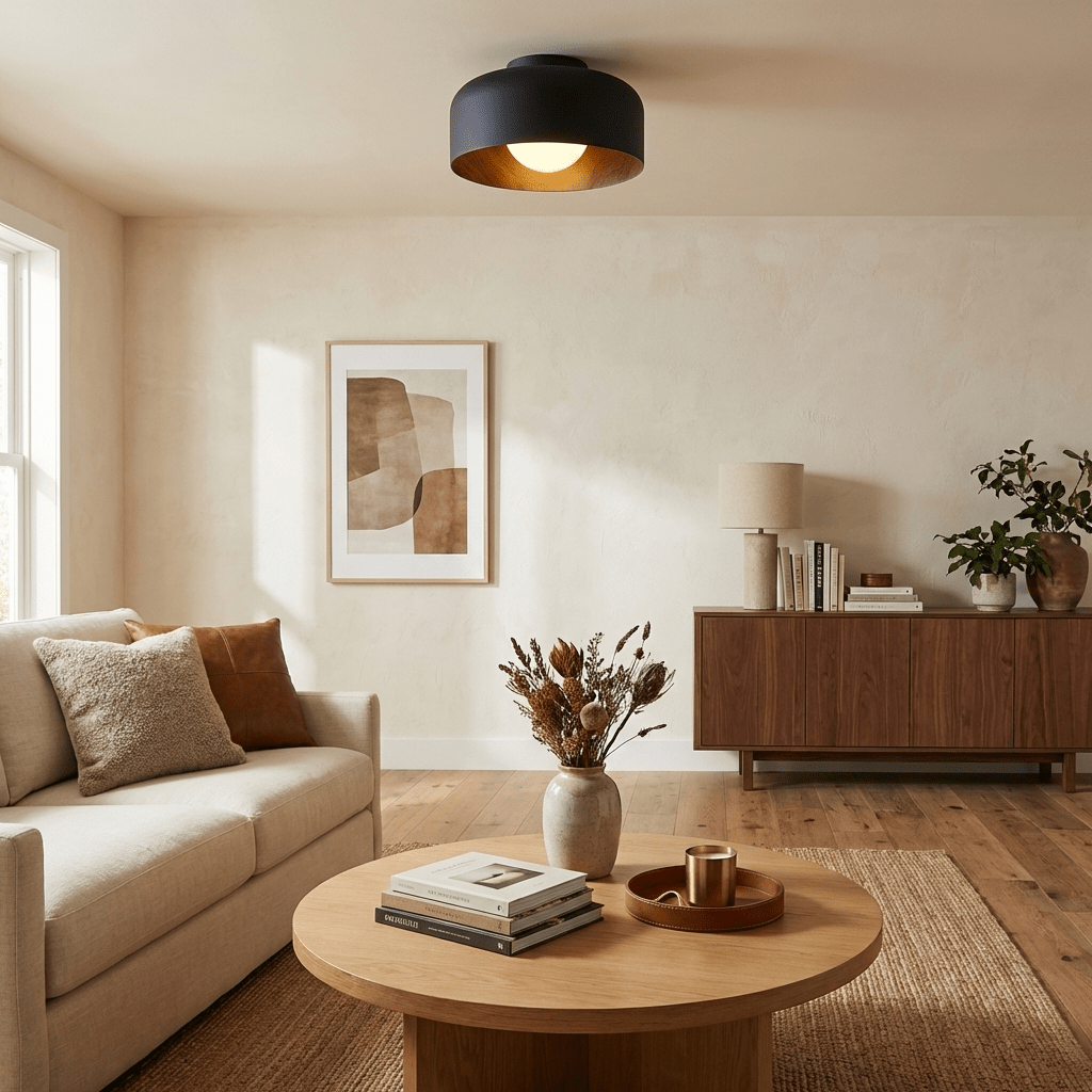 Round Glass Globe Ceiling Light with Wood-Grain Interior – Ø 22 cm, G9, Wall Mountable for Hallway, Kitchen & Bedroom