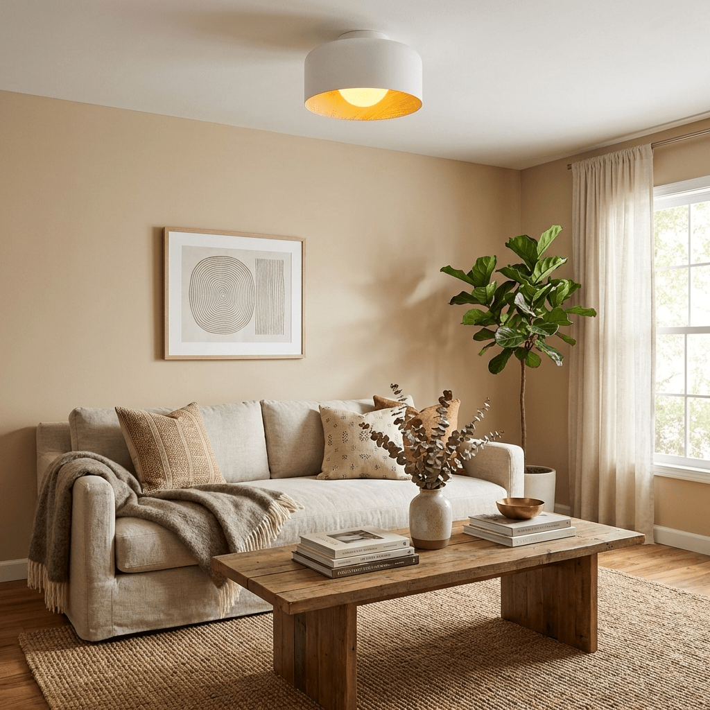 Round Glass Globe Ceiling Light with Wood-Grain Interior – Ø 22 cm, G9, Wall Mountable for Hallway, Kitchen & Bedroom