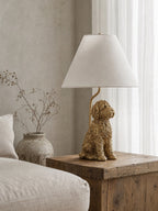 Animal Figure Table Lamp with Cotton Shade – Classic Bedside Lamp with Animal Motif