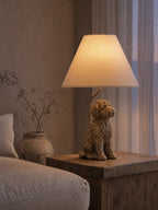 Animal Figure Table Lamp with Cotton Shade – Classic Bedside Lamp with Animal Motif