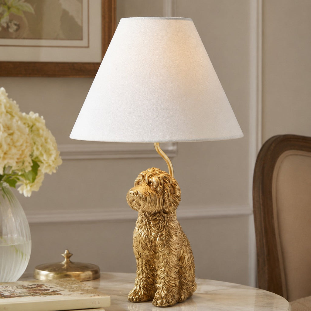 Animal Figure Table Lamp with Cotton Shade – Classic Bedside Lamp with Animal Motif