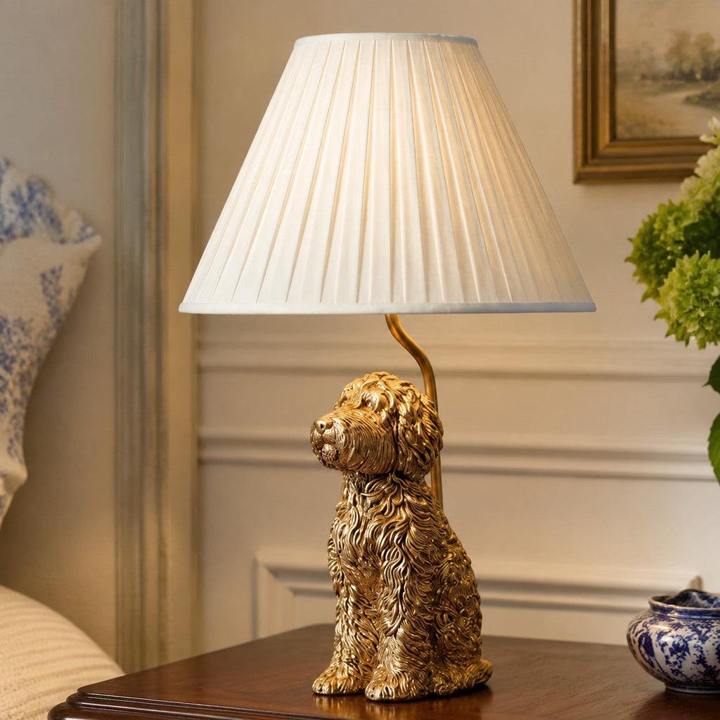 Animal Figure Table Lamp with Cotton Shade – Classic Bedside Lamp with Animal Motif