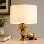 Animal Figure Table Lamp with Cotton Shade – Classic Bedside Lamp with Animal Motif