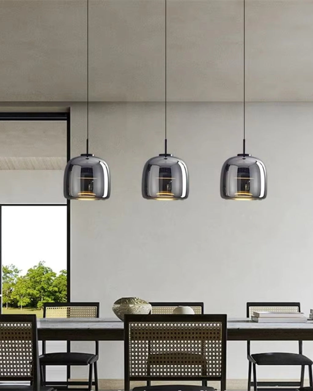 Smoked Glass LED Pendant Light – Dimmable Scandinavian Ceiling Light in Gold, Black or Amber for Dining Room, Kitchen Island & Living Room