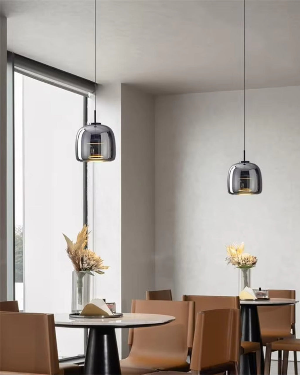 Smoked Glass LED Pendant Light – Dimmable Scandinavian Ceiling Light in Gold, Black or Amber for Dining Room, Kitchen Island & Living Room