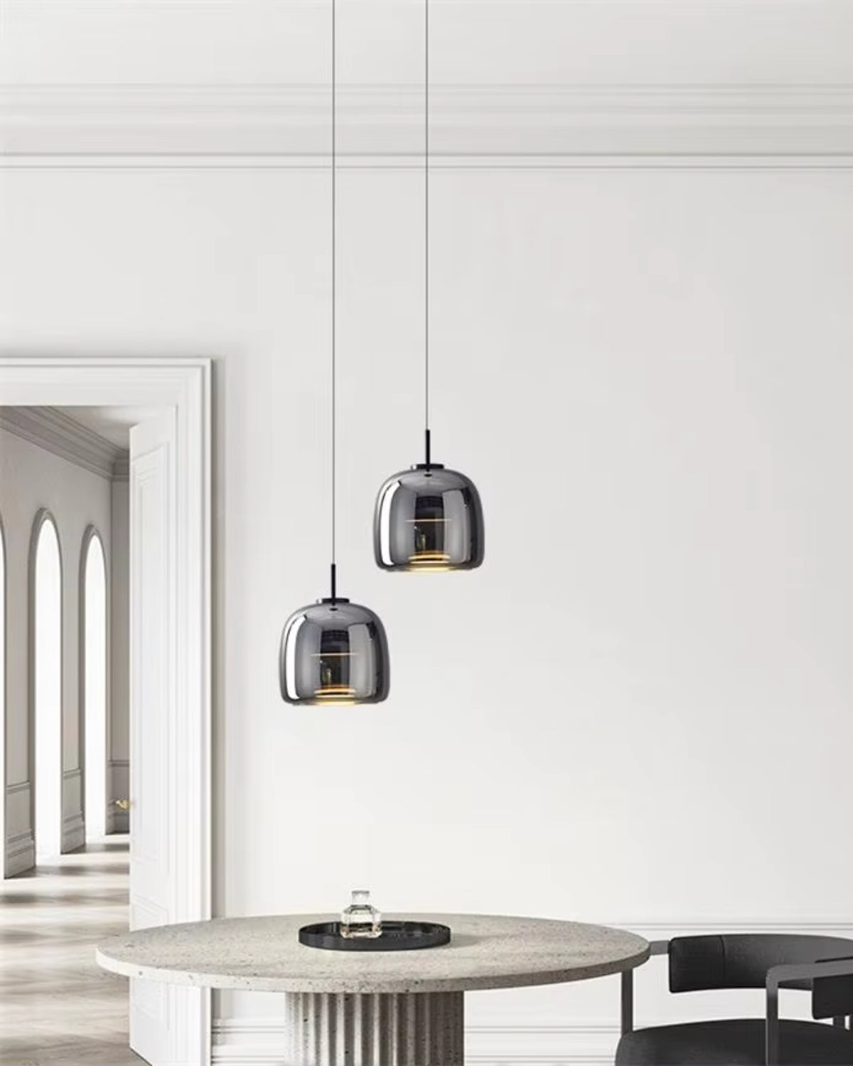 Smoked Glass LED Pendant Light – Dimmable Scandinavian Ceiling Light in Gold, Black or Amber for Dining Room, Kitchen Island & Living Room