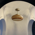 Vintage Yellow Glass & Brass Ceiling Light – Semi-Flush LED Lighting