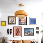 Vintage Yellow Glass & Brass Ceiling Light – Semi-Flush LED Lighting