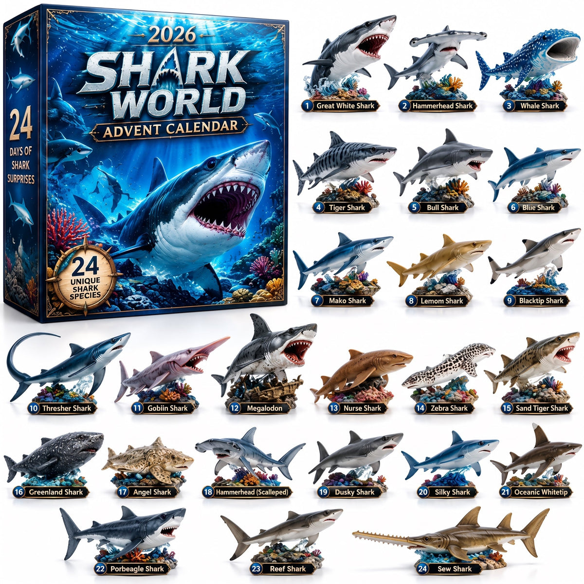 Haifina | Shark Figure Advent Calendar with 24 Collectible Sharks 2026