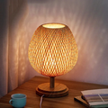 Rustic Bamboo Table Lamp with Handmade Wooden Base – Vintage Mood Light for Living Room, Bedroom & Desk