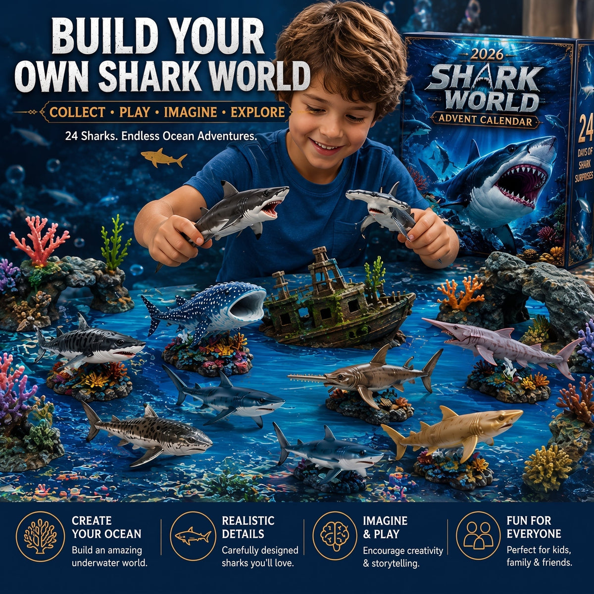 Haifina | Shark Figure Advent Calendar with 24 Collectible Sharks 2026