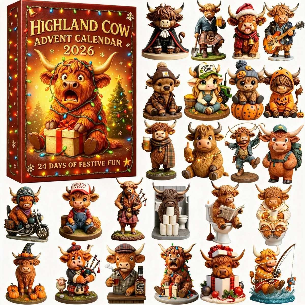 Highland Cow Advent Calendar with 24 Resin Figures 2026