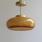 Vintage Yellow Glass & Brass Ceiling Light – Semi-Flush LED Lighting