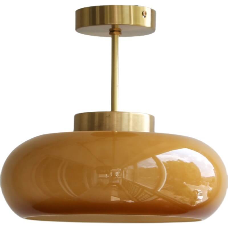 Vintage Yellow Glass & Brass Ceiling Light – Semi-Flush LED Lighting