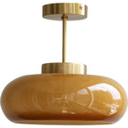 Vintage Yellow Glass & Brass Ceiling Light – Semi-Flush LED Lighting