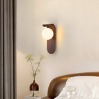 Scandinavian Wooden Wall Light with Glass Globe – LED Wall Lamp for Bedroom & Living Room