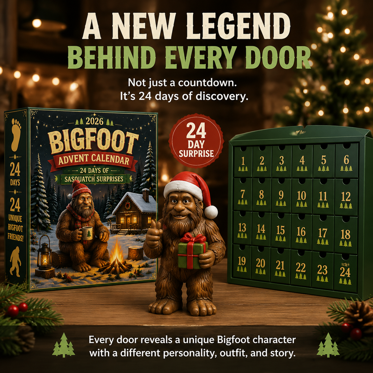 Bergolo | Bigfoot Figure Advent Calendar with 24 Collectible Figures