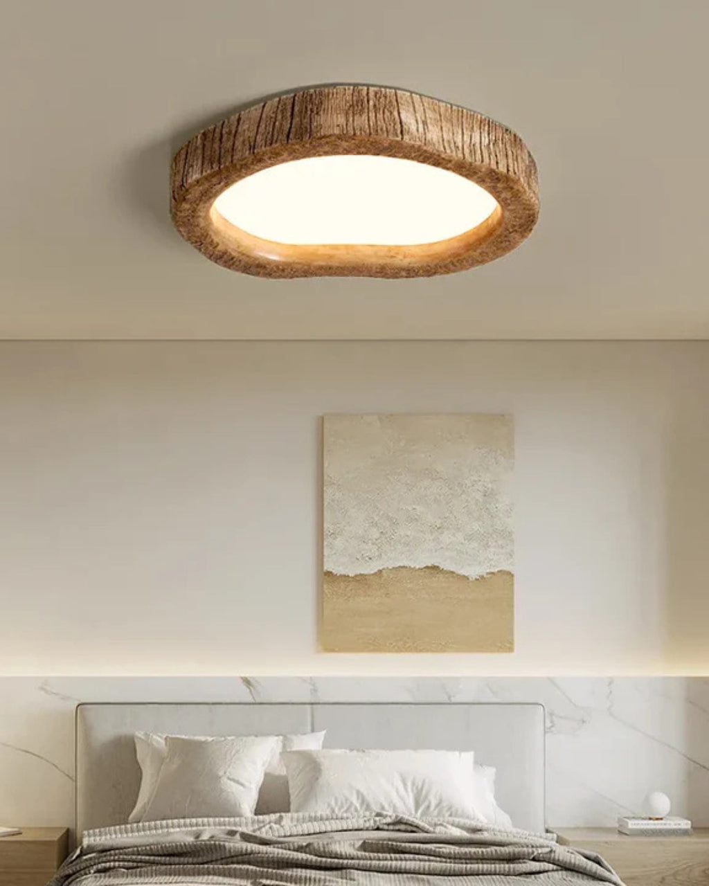 Round Wood-Look LED Ceiling Light – Modern Lighting for Bedroom & Living Room