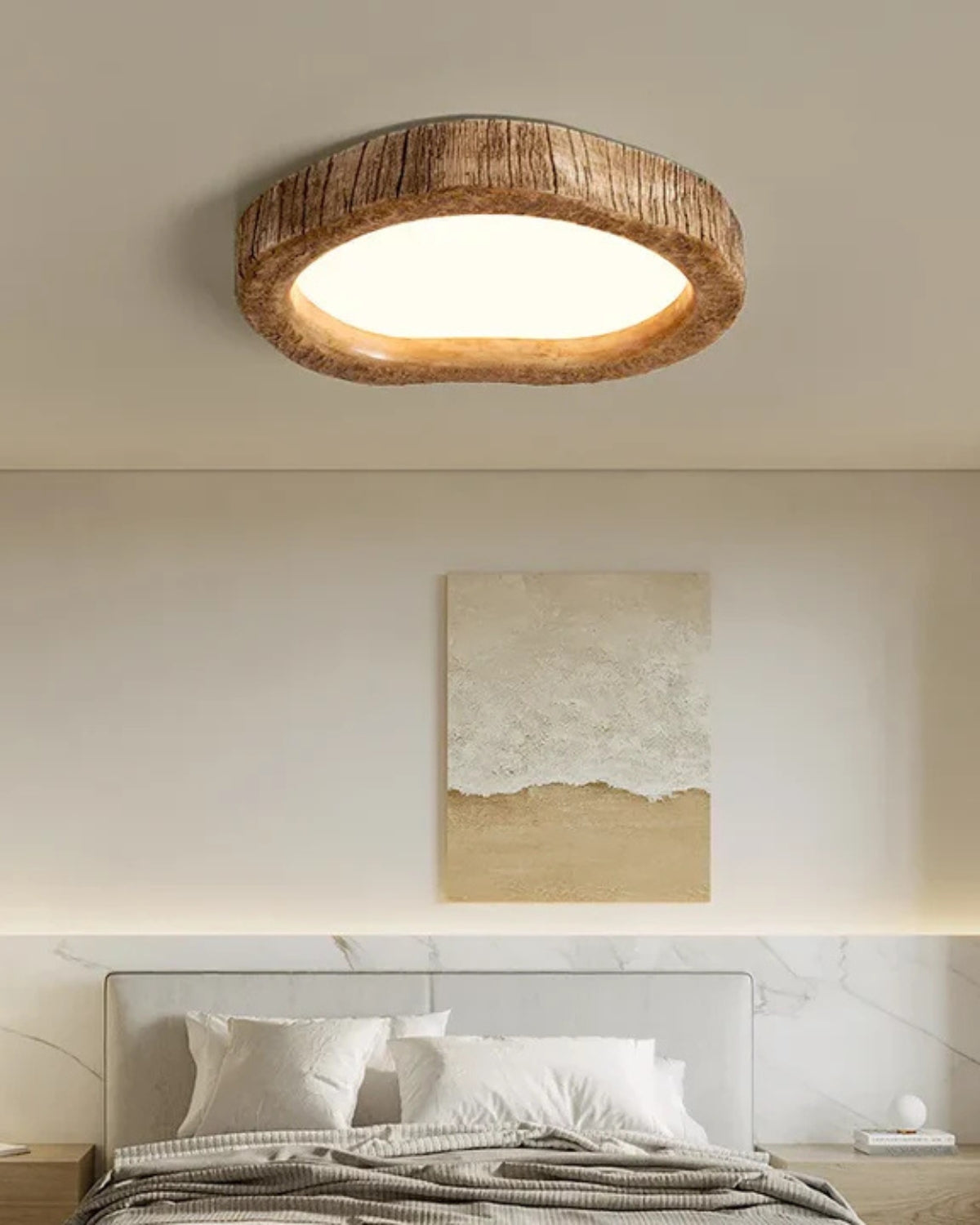 Round Wood-Look LED Ceiling Light – Modern Lighting for Bedroom & Living Room